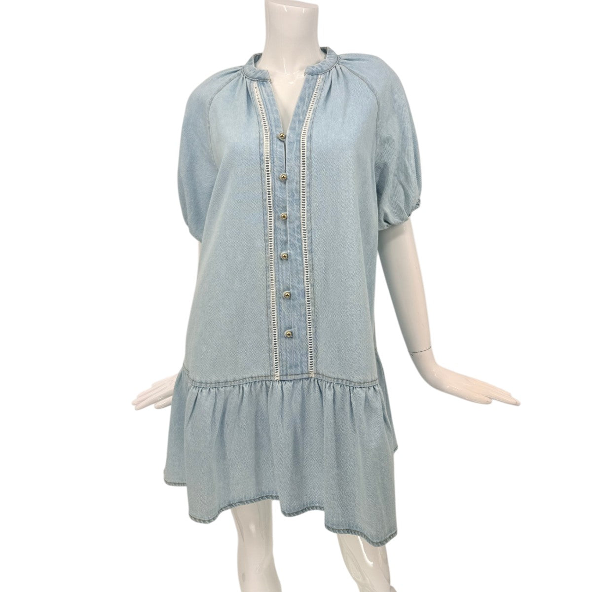 WAYF Cotton Denim Joan Button Front Mini Dress