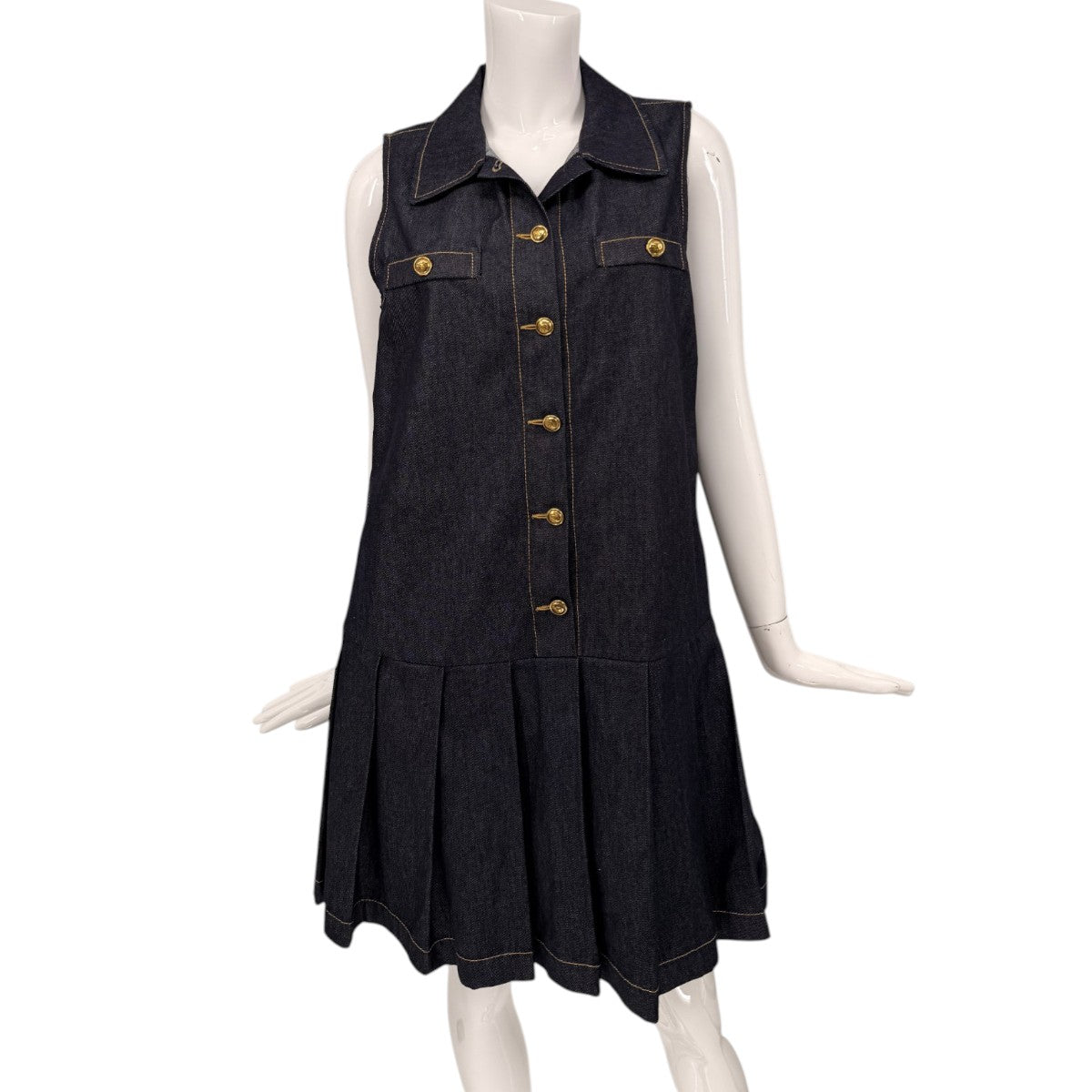Sandro Cotton Denim Button Accent Pleated Mini Dress