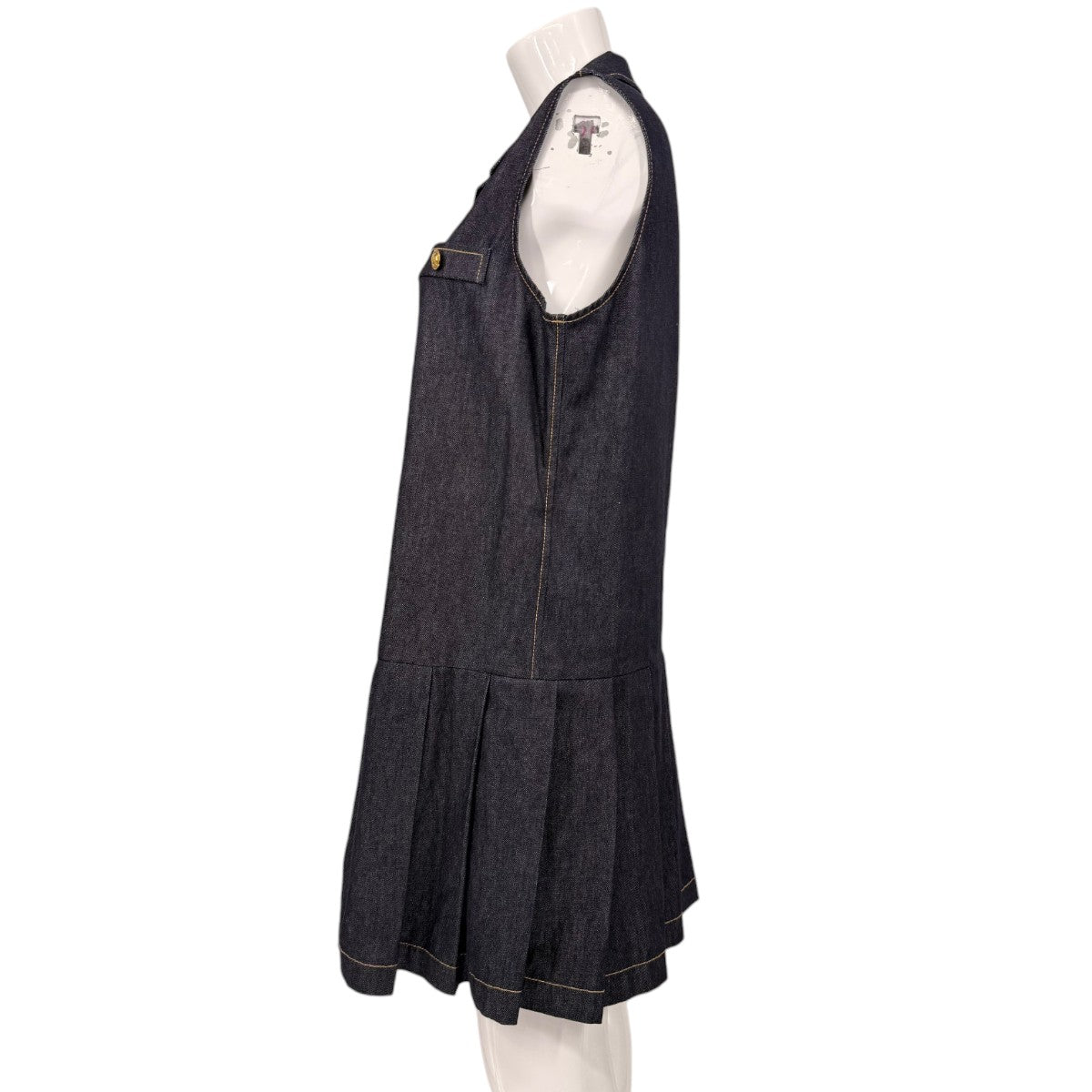 Sandro Cotton Denim Button Accent Pleated Mini Dress