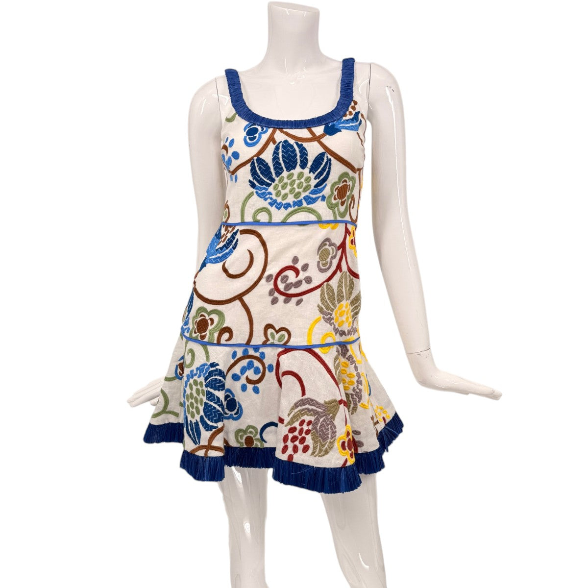 Alexis Linen Ricci Floral Embroidered Sleeveless Mini Dress