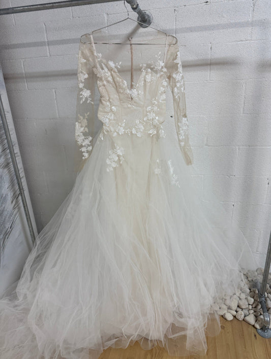 Ines by Ines Di Santo Floral Applique Long Sleeve Wedding Gown