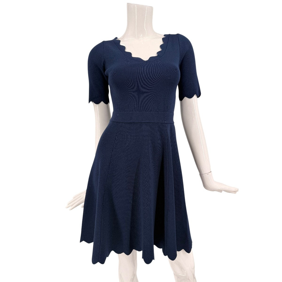 Milly Scalloped Half-Sleeve Fit & Flare Mini Dress Navy Blue Women's Size P