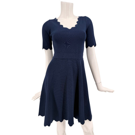 Milly Scalloped Half-Sleeve Fit & Flare Mini Dress Navy Blue Women's Size P