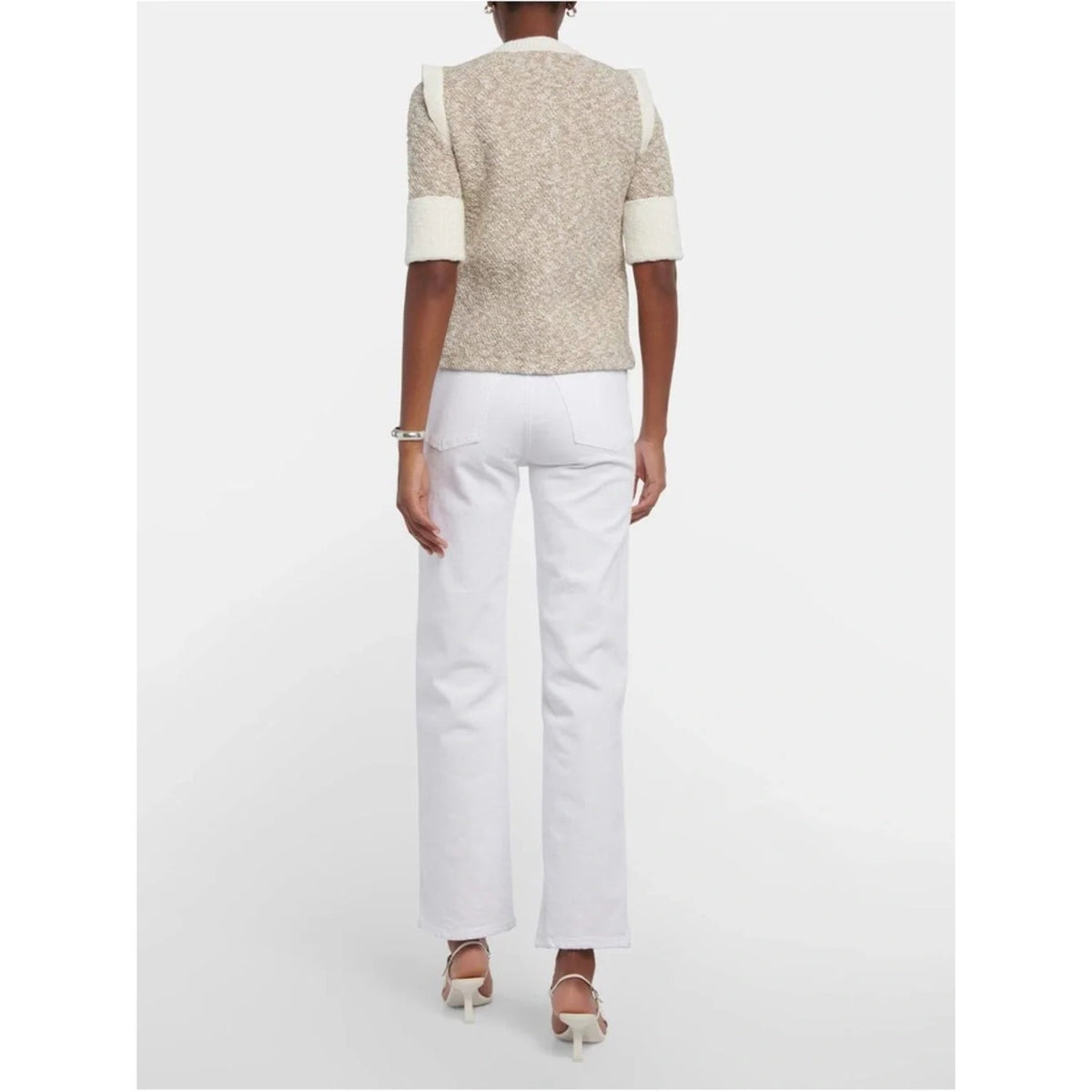 Veronica Beard Cream & Beige Short-Sleeve Knit Cardigan XS