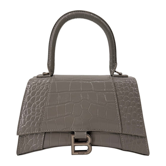 Balenciaga Hourglass Croc Embossed Leather Top Handle Bag Gray Women's One Size