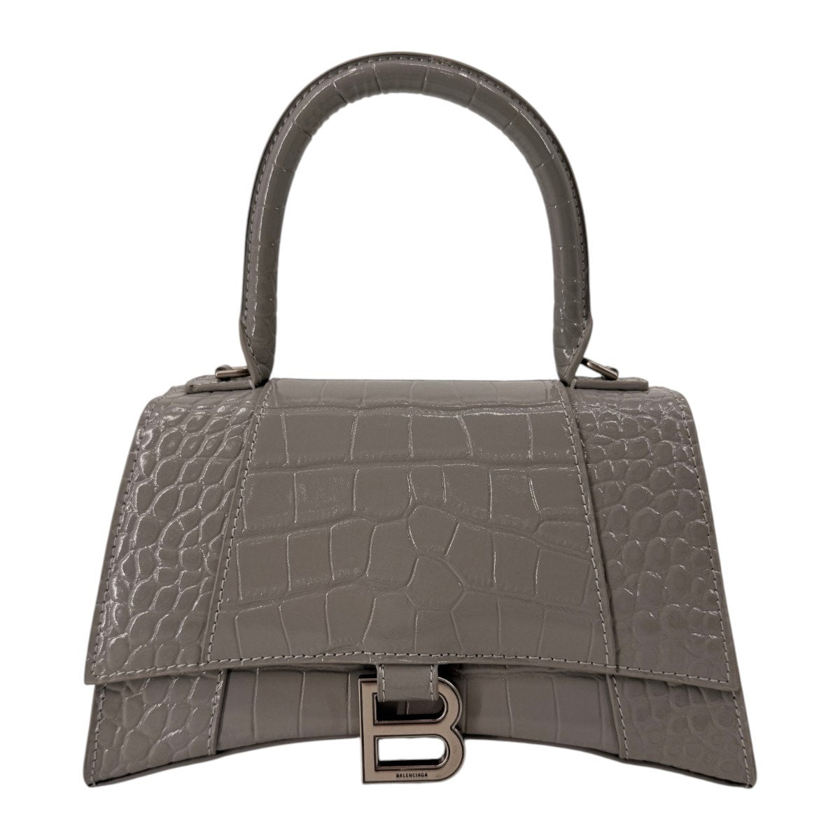 Balenciaga Hourglass Croc Embossed Leather Top Handle Bag