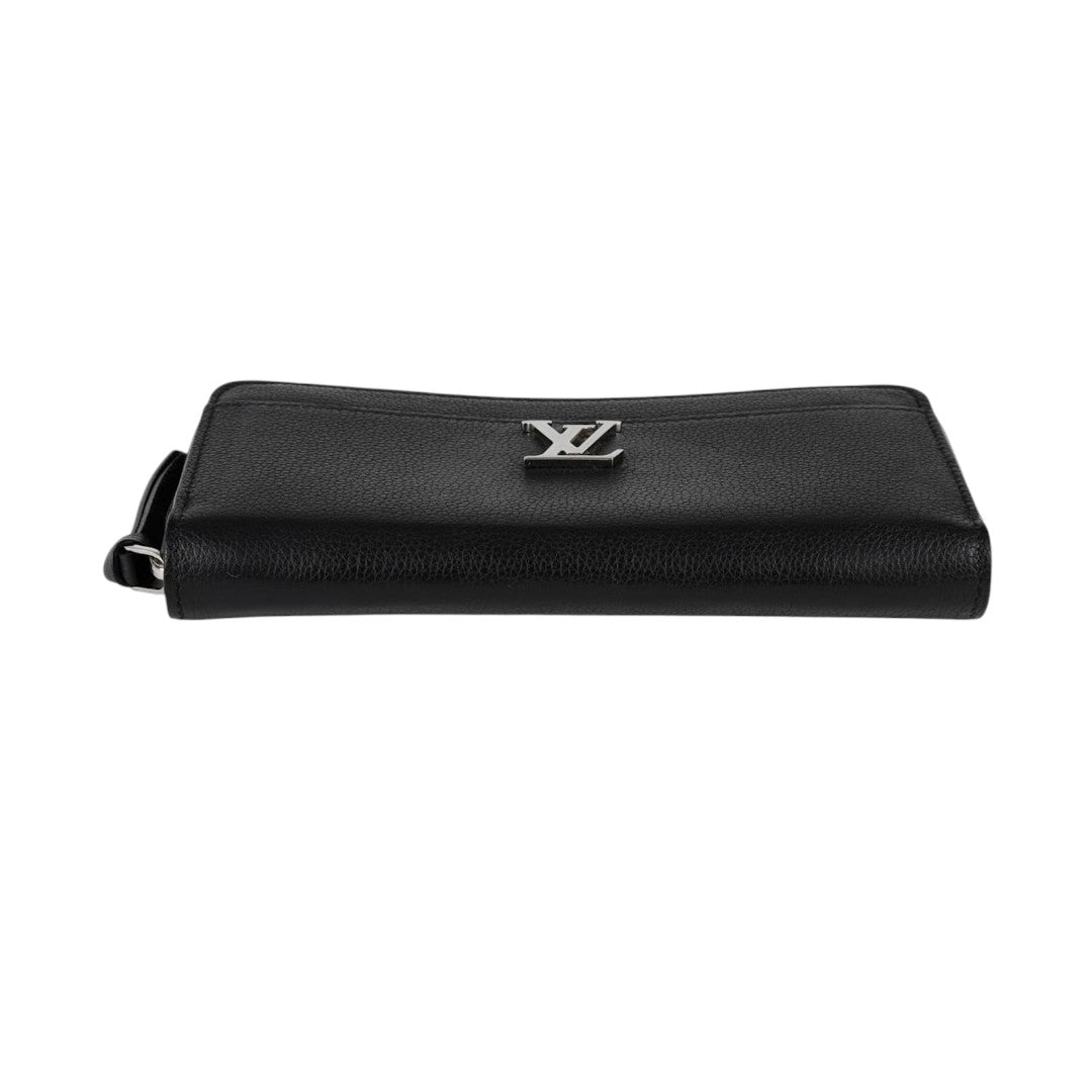 Louis Vuitton Calfskin Leather Logo Accent Zippy Lock Me Long Wallet Black