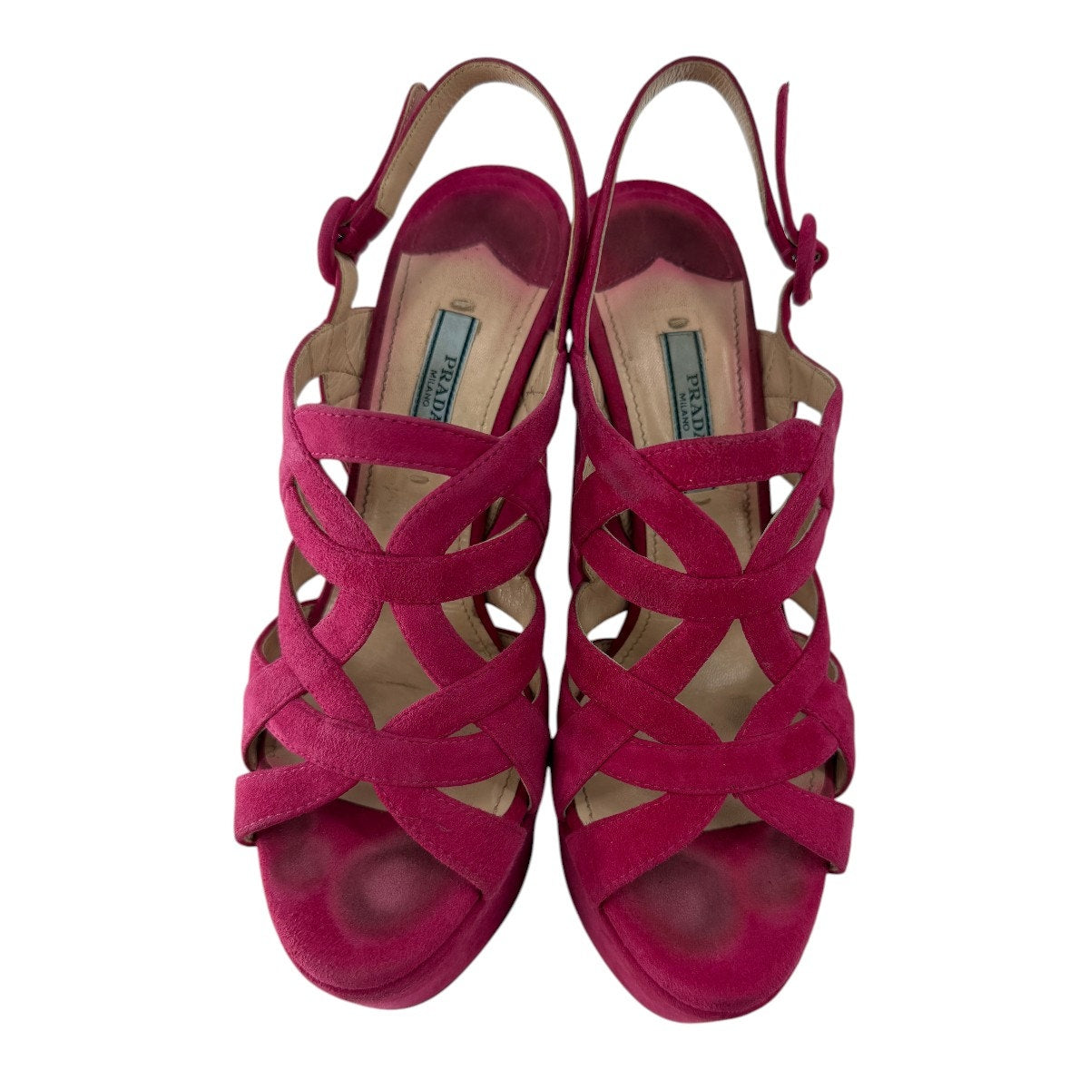 Prada Suede Open Toe Block Heel Strappy Platform Sandals