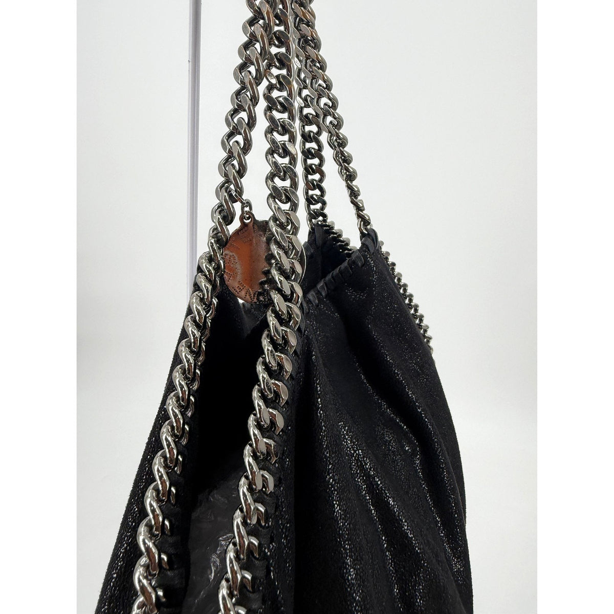 Stella McCartney Falabella Fold Over Tote Black Shaggy Deer Chain Bag