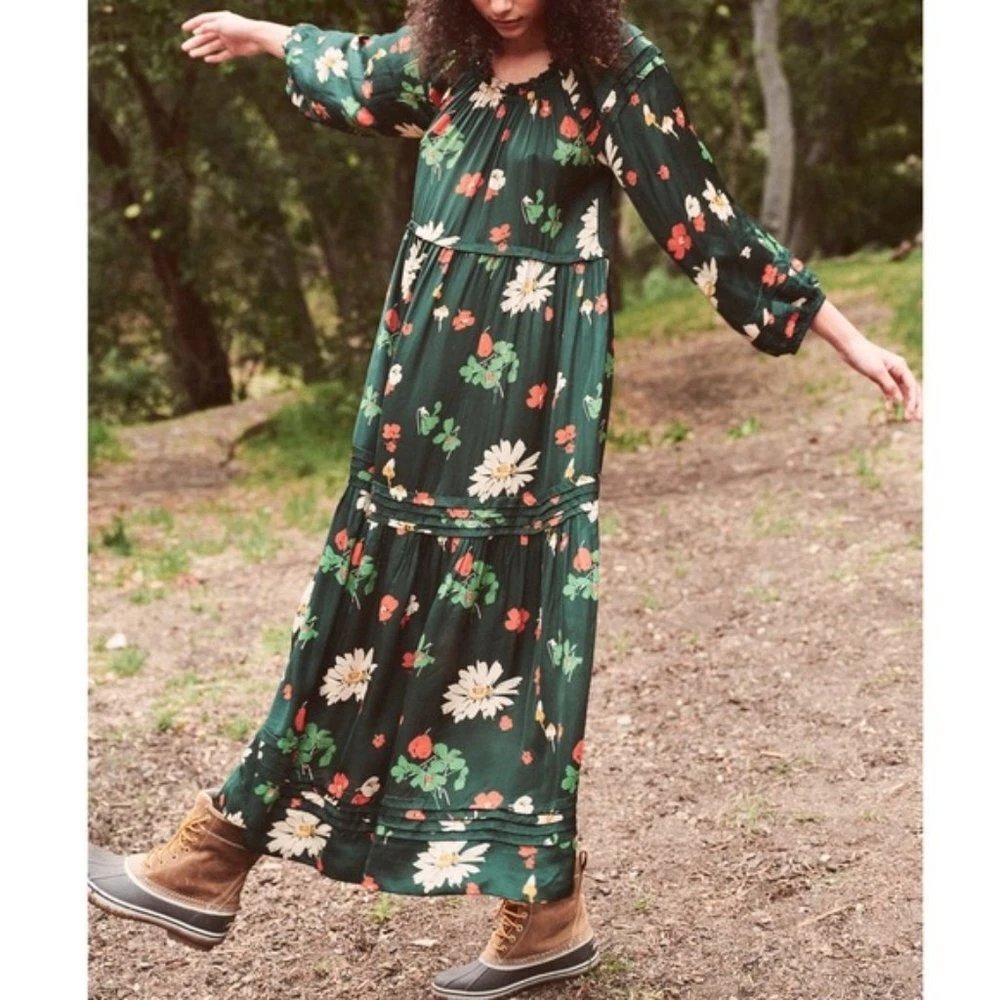 The Great Floral Print Long Sleeve Oversized Midi Dress Women's