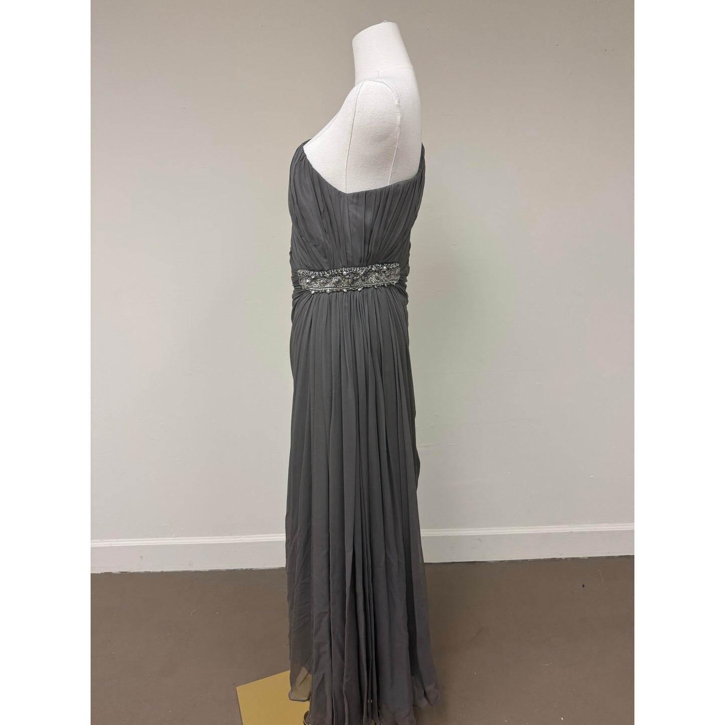 David Meister One-Shoulder Formal Flowing Maxi Evening Dress