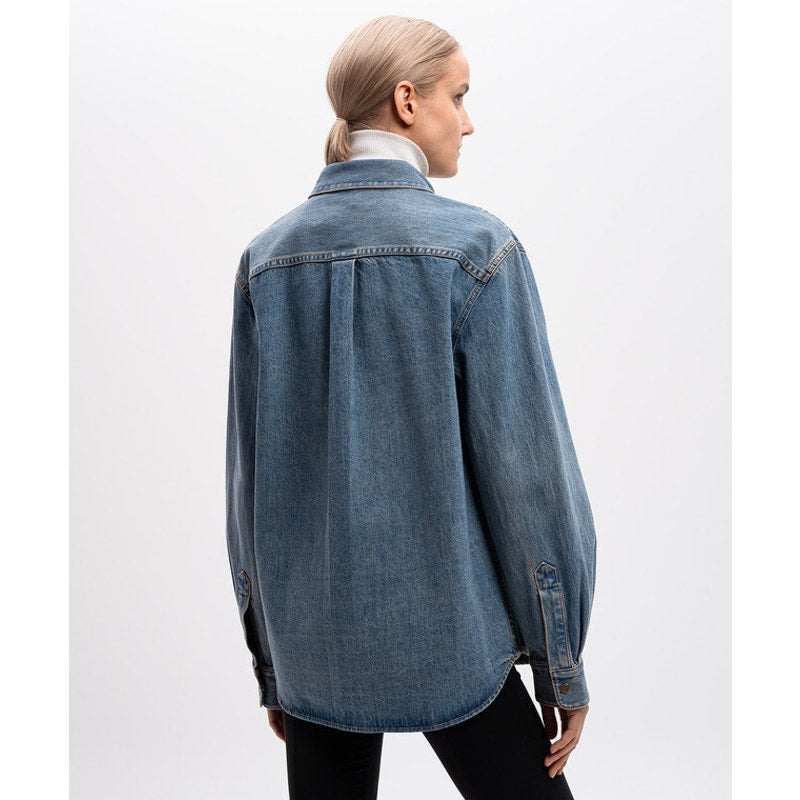 Helmut Lang Cotton Denim Logo Long-Sleeve Collared Shirt