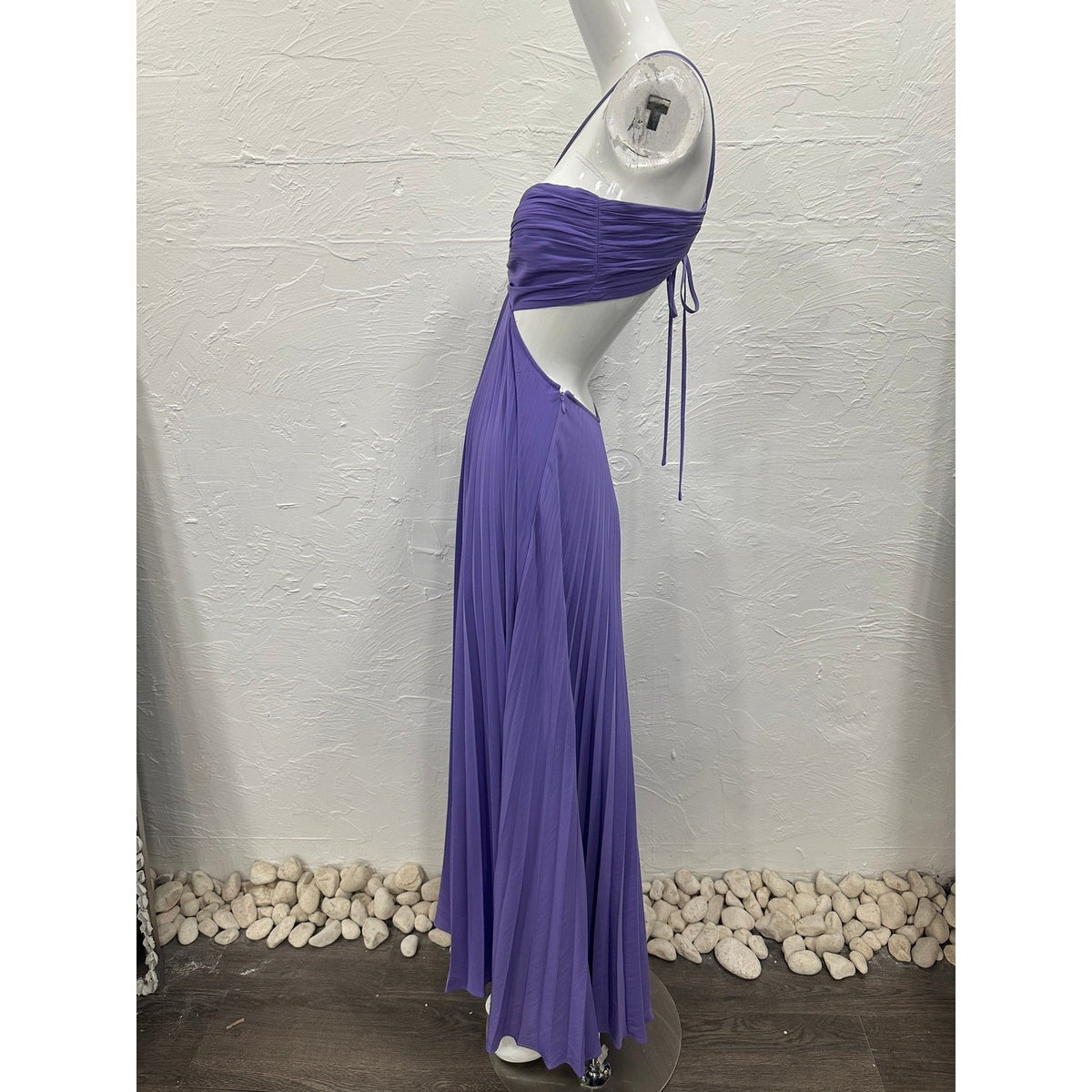 A.L.C. Satin Cut-Out Pleated Moira Maxi A-Line Dress Bellflower