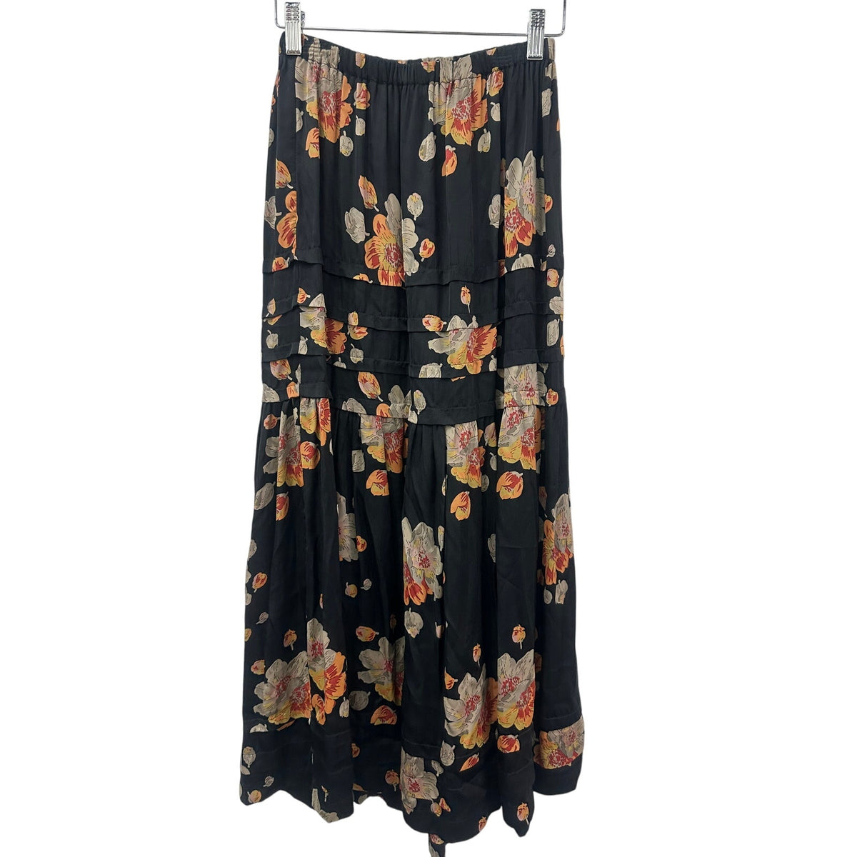 The Great Floral Print Ruffle Blouse Tiered Maxi Skirt Set Black Women's Size 0