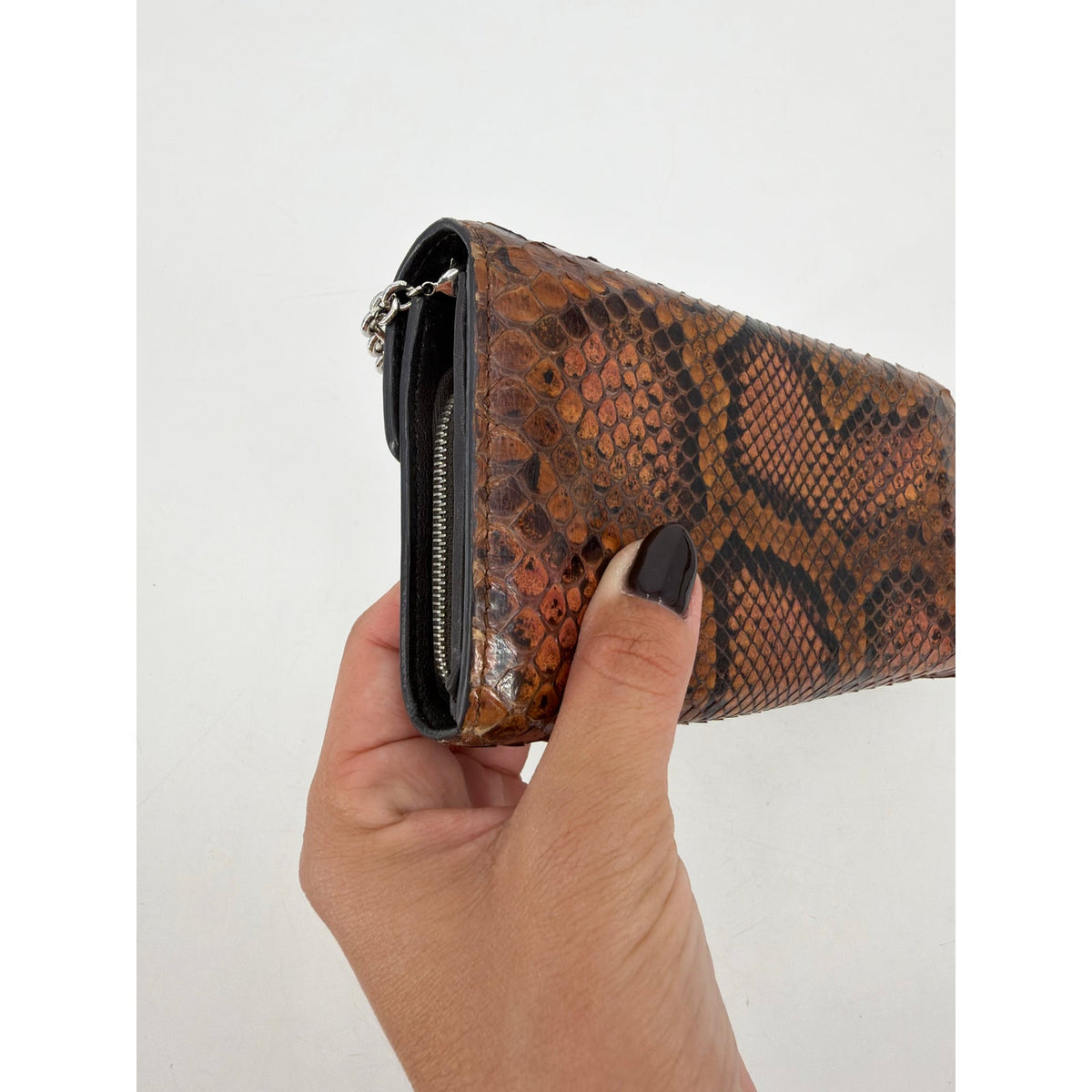 Gucci Python Snakeskin Flap Wallet Brown Silver Turnlock
