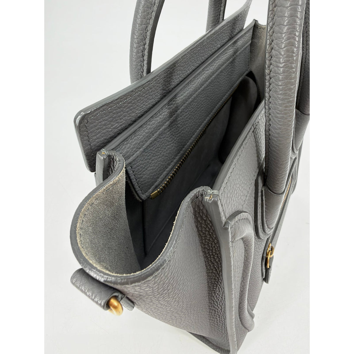 Celine Nano Luggage Tote Grey Blue Drummed Leather Crossbody