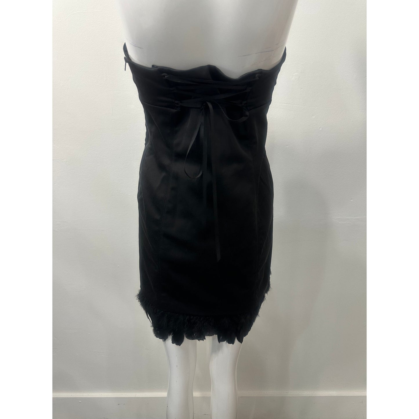 Guess By Marciano Cotton Feather Trim Strapless Corset Mini Dress