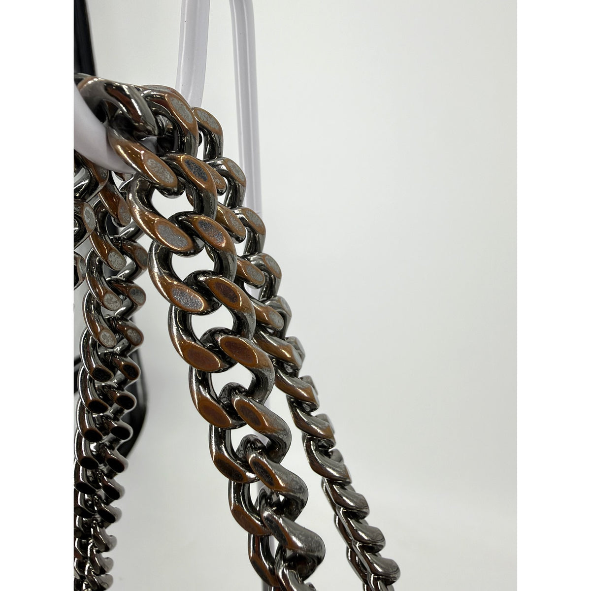 Stella McCartney Falabella Fold Over Tote Black Shaggy Deer Chain Bag