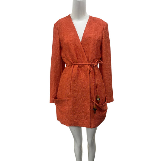 Alexis Marsci Brocade Belted Wrap Mini Dress Orange Women's Size M