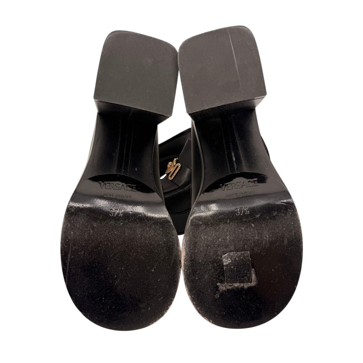 Versace Leather Medusa Logo Biggie Platform Loafers Black Women's Size 37.5