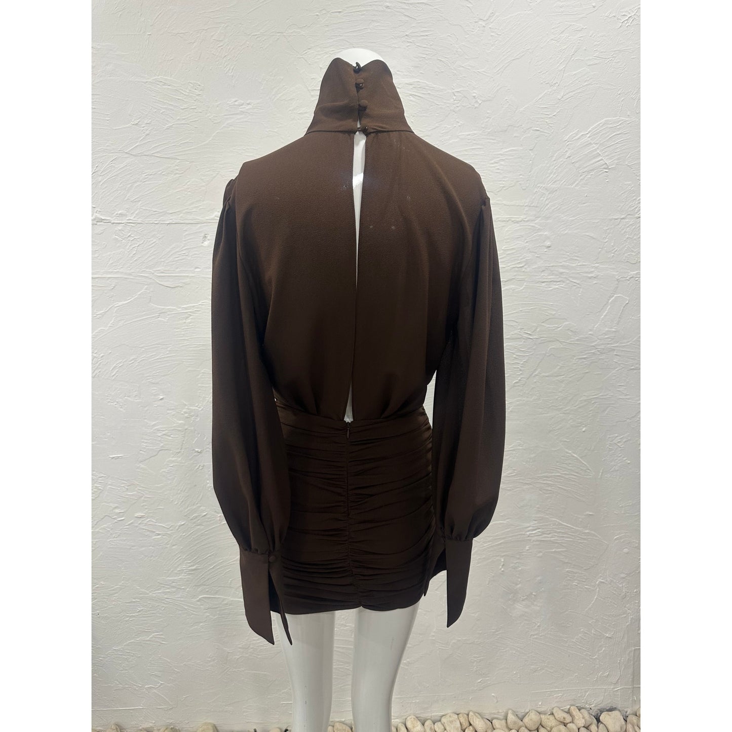 Rony Kobo Yebba Mock Neck Long Sleeve Ruched Pleated Mini Dress