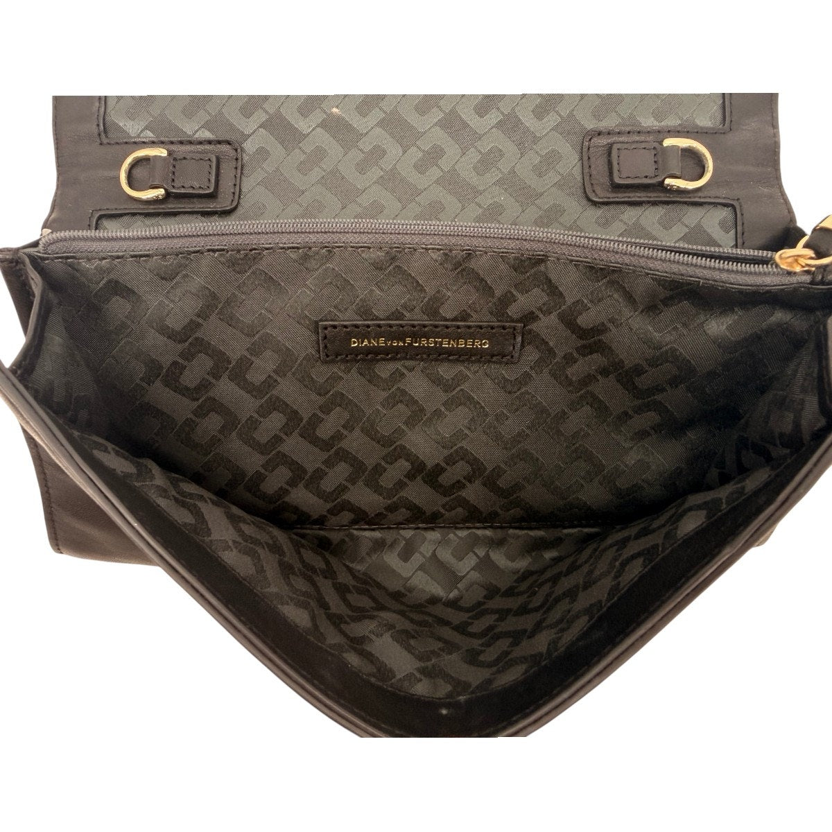 Diane Von Furstenberg Leopard Print Leather Clutch Wallet Black Brown