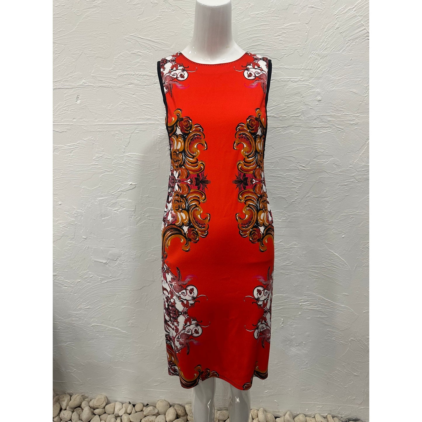 Roberto Cavalli Floral Sleeveless Knee Length Dress Red/Black Women's Size 42