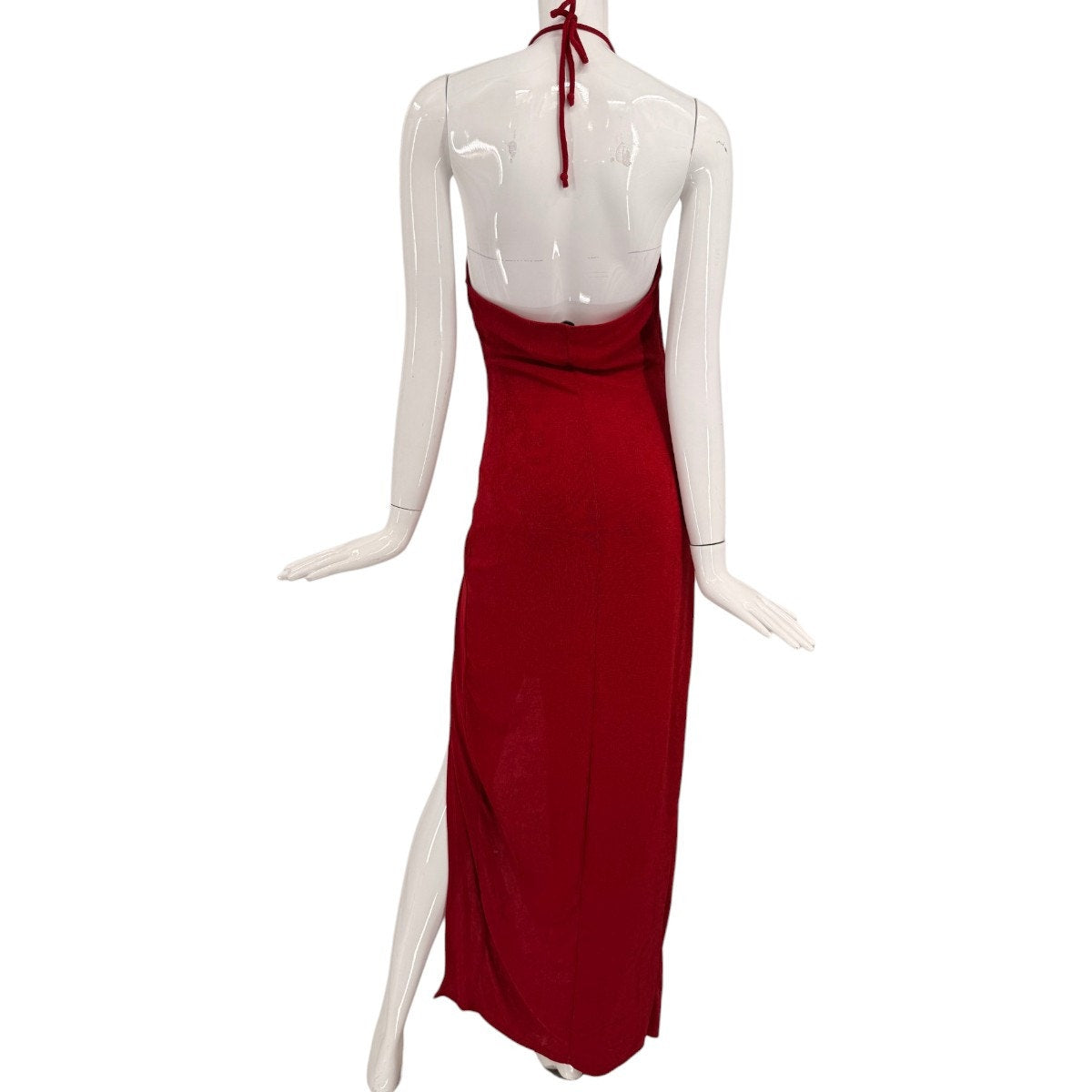 Fashion Nova Ruched Bodycon High Neck Cutout Slit Maxi Dress Red Size Medium