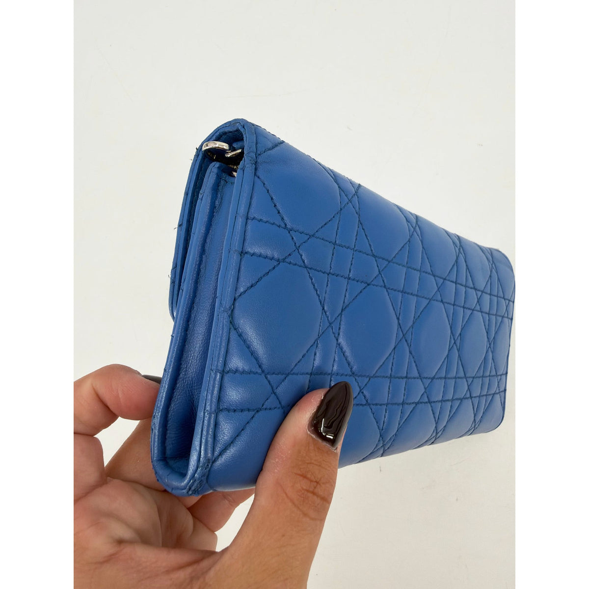 Christian Dior Cannage Quilted Blue Leather Long Flap Wallet