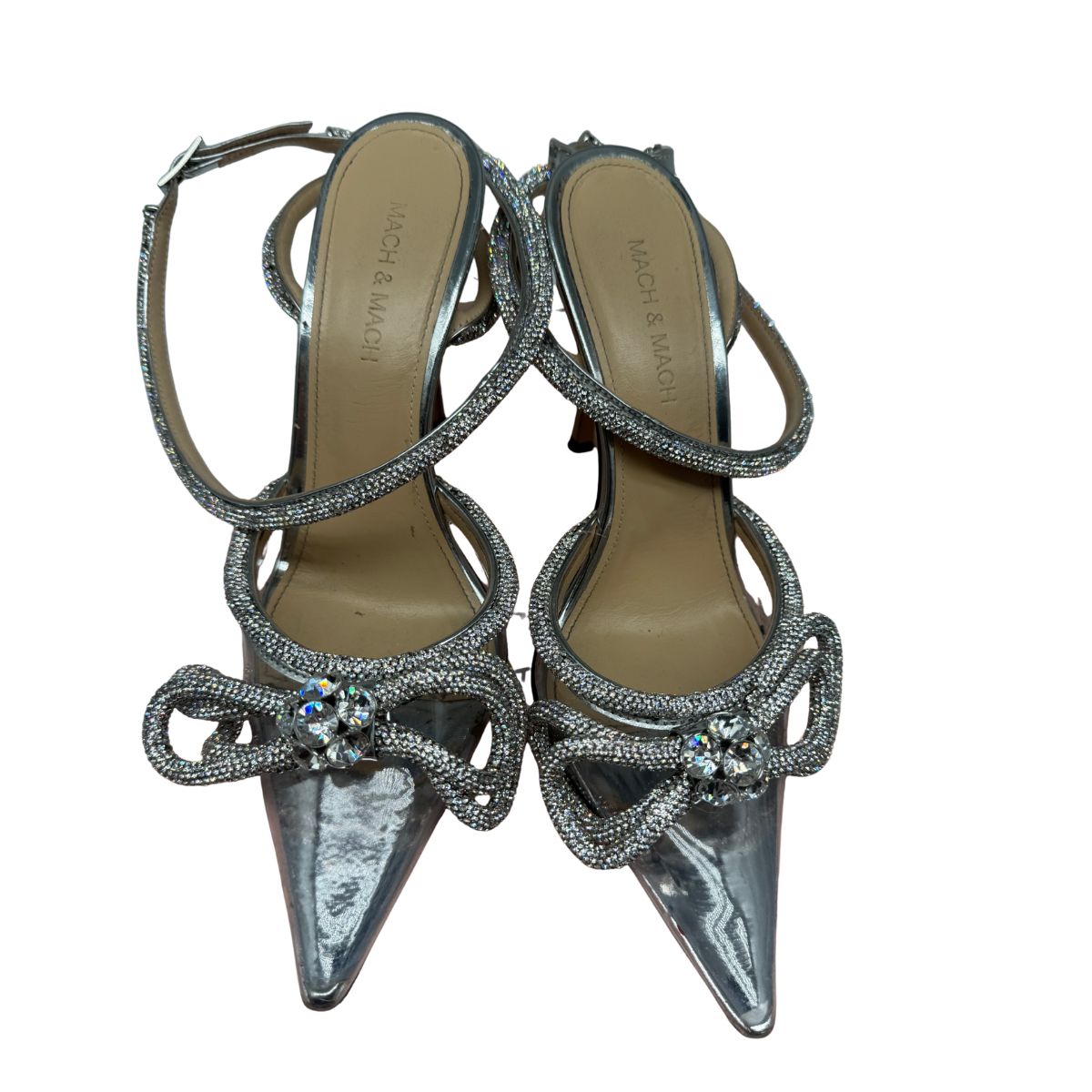 Mach & Mach PVC Leather Double Bow Pointed High Heels Sandals