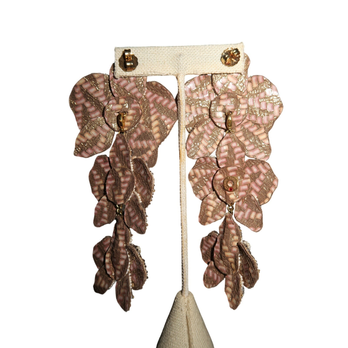 Deepa Gurnani Edyn Statement Earrings Gold Beaded Floral Triple Tier Women's OS