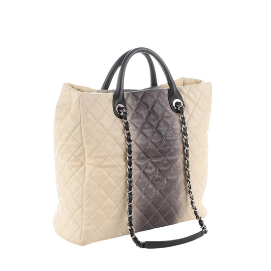 Chanel Caviar Leather Ombre Quilted Shiva Large Shopping Tote Beige/Grey