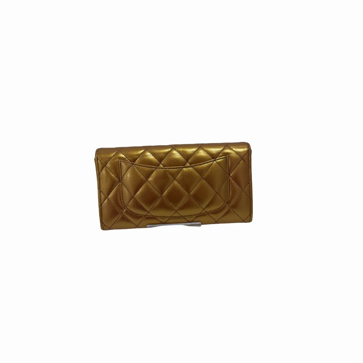 Chanel Large Gusset Flap Wallet Gold Metallic Lambskin Leather Quilted CC Logo