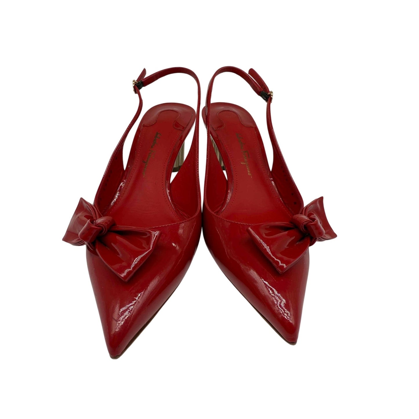 Salvatore Ferragamo Red Patent Leather Aulla Slingback Heels