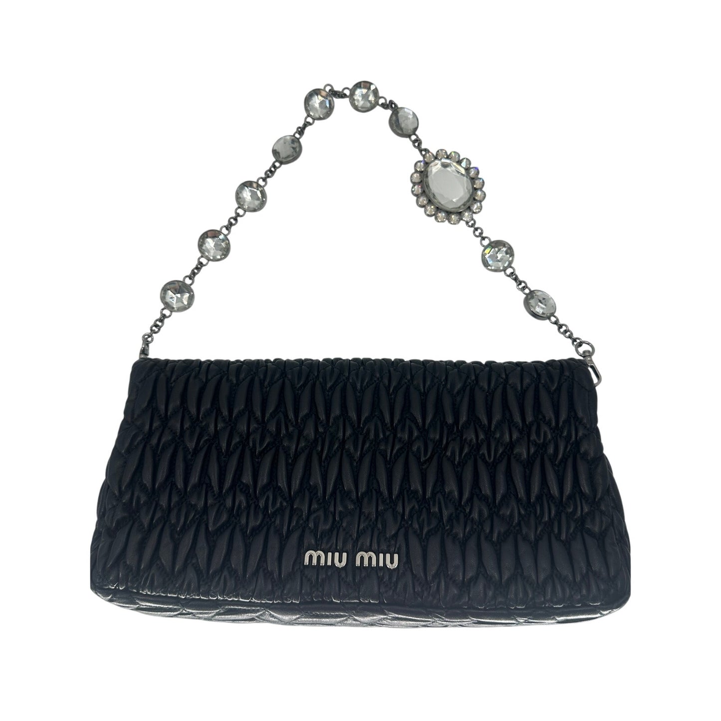 Miu Miu Leather Quilted Matelassé Crystal Shoulder Bag