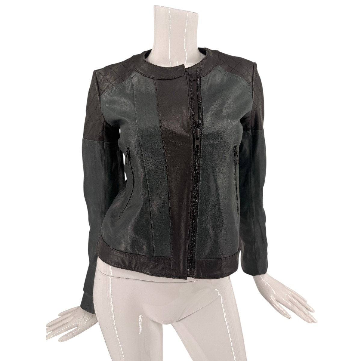 Theory Maisie Textured Hide Colorblack Lambskin Moto Jacket Peacock Black Size 0