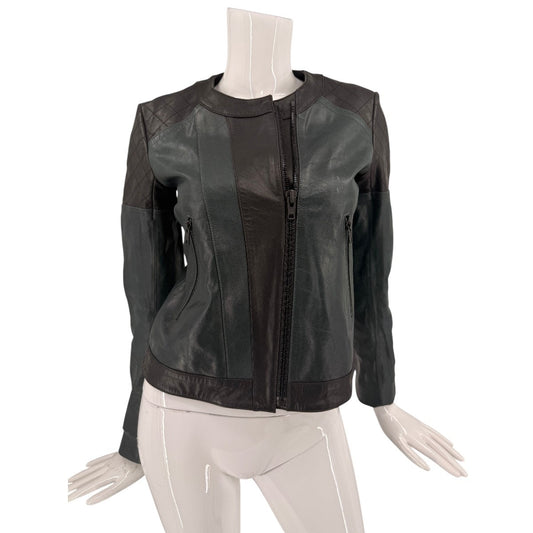 Theory Maisie Textured Hide Colorblack Lambskin Moto Jacket Peacock Black Size 0