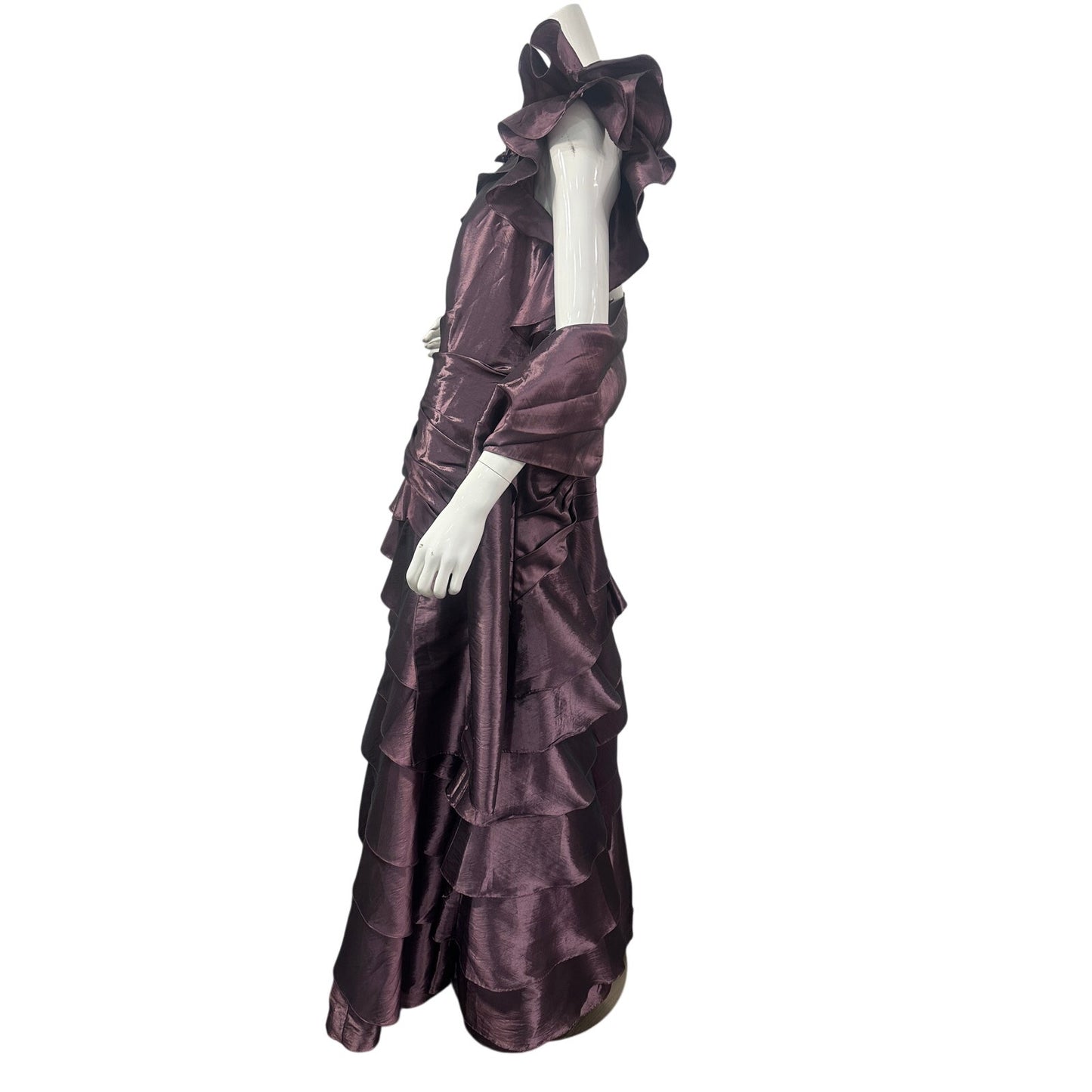 Jade Couture One Shoulder Ruffle Tiered Ball Gown Orchid Shadow
