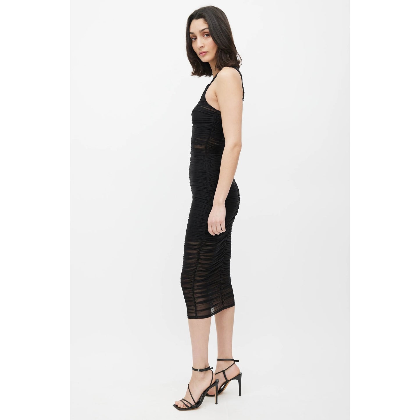 Fleur Du Mal Sheer Ruched Sleeveless Midi Sheath Dress Women's
