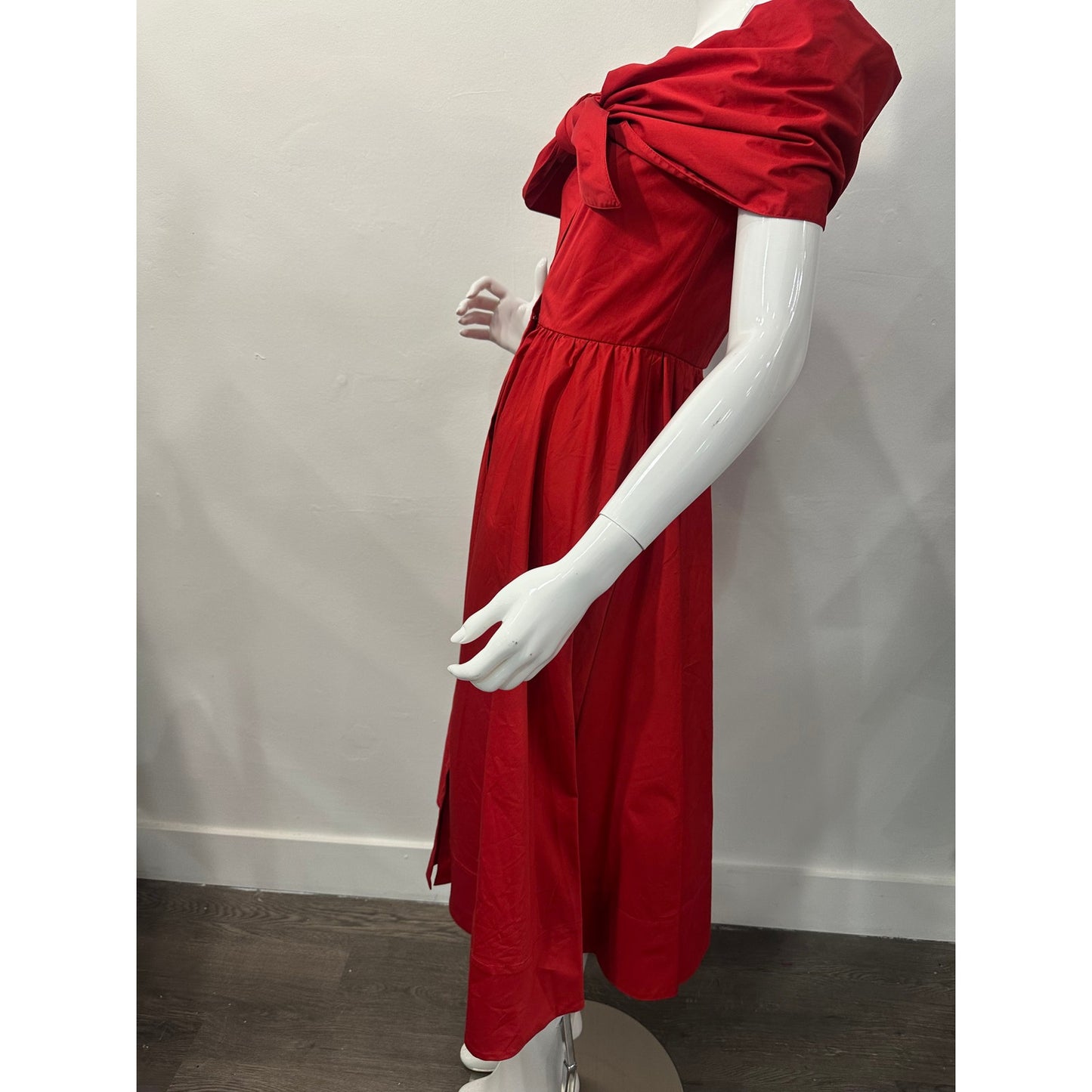 Oscar De La Renta Cotton-Blend Big Bow Runaway Off-Shoulder Midi Dress