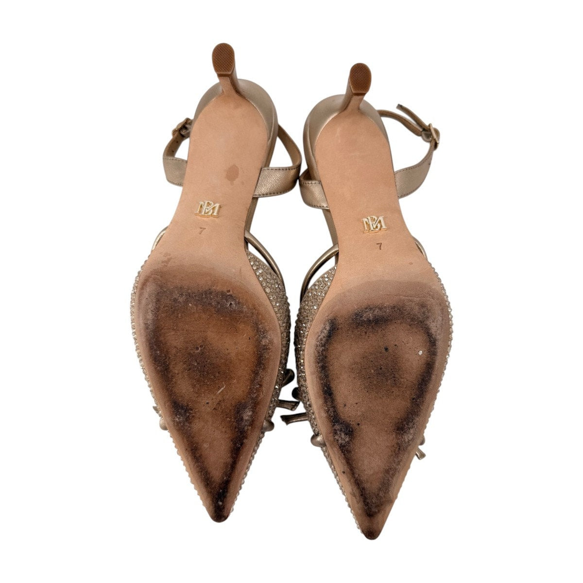 Badgley Mischka Angelina Champagne Bow Slingback Kitten Heels Women's Size 7