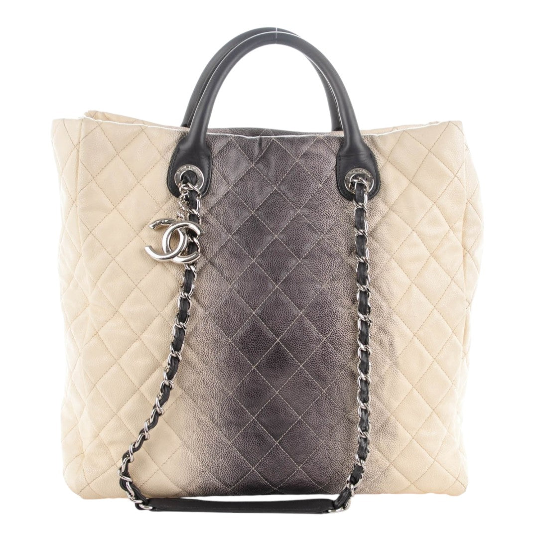 Chanel Caviar Leather Ombre Quilted Shiva Large Shopping Tote Beige/Grey