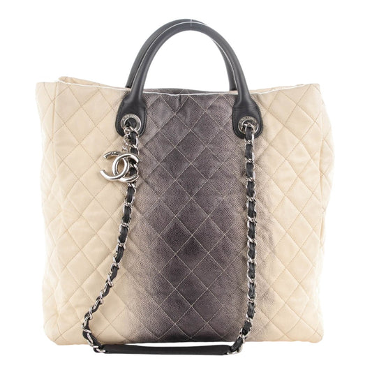 Chanel Caviar Leather Ombre Quilted Shiva Large Shopping Tote Beige/Grey