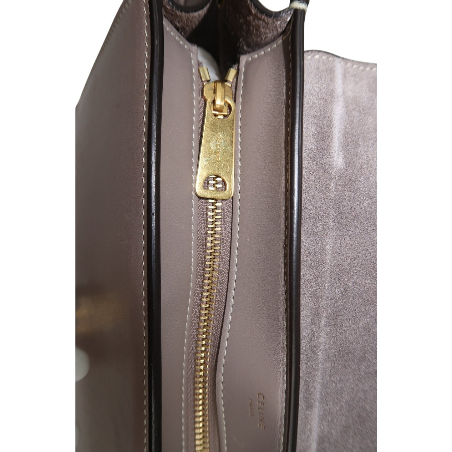 Celine Trapeze Shoulder Bag Gray Calfskin Leather Suede Trim