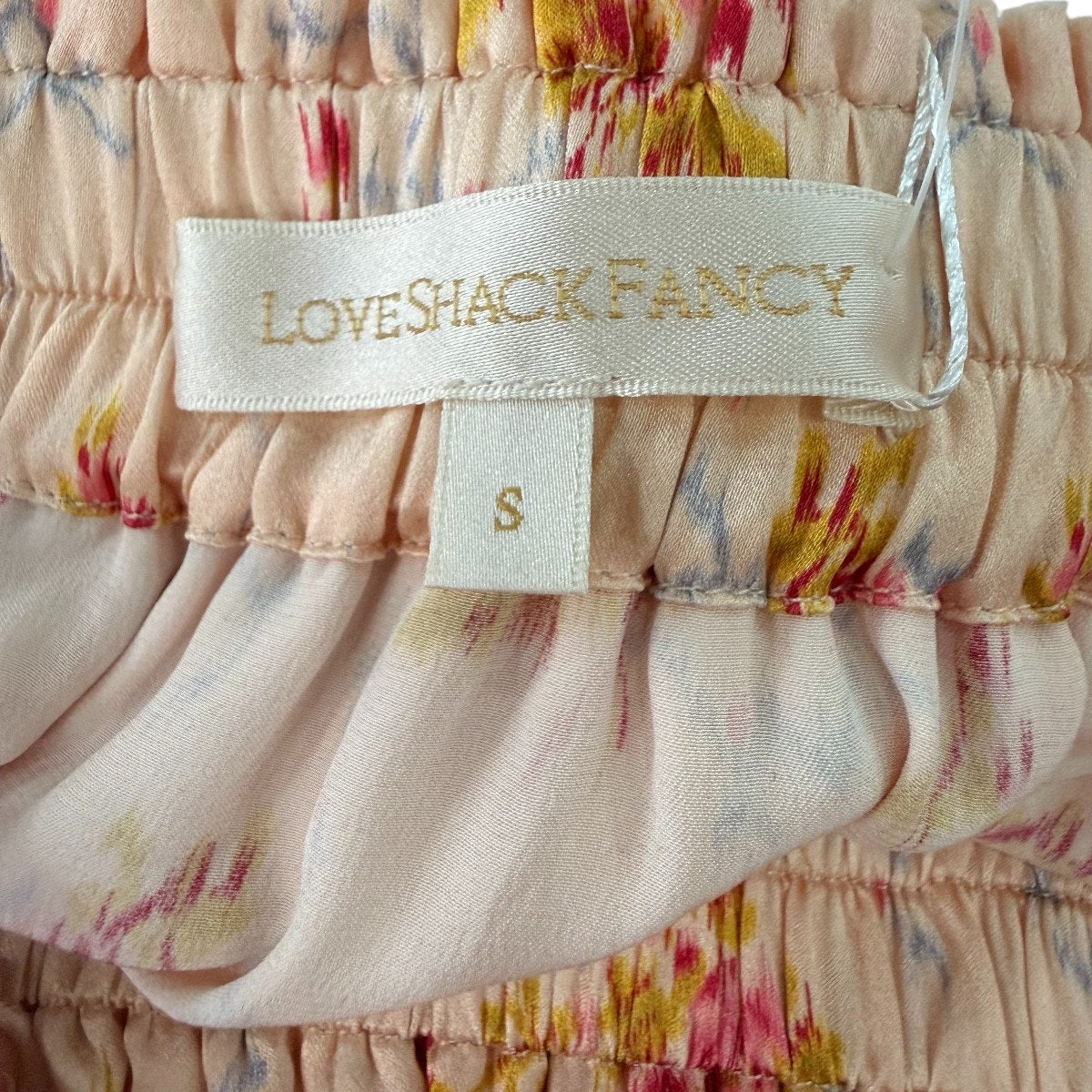LoveShackFancy Silk Ruffle Floral Print Mini Skirt