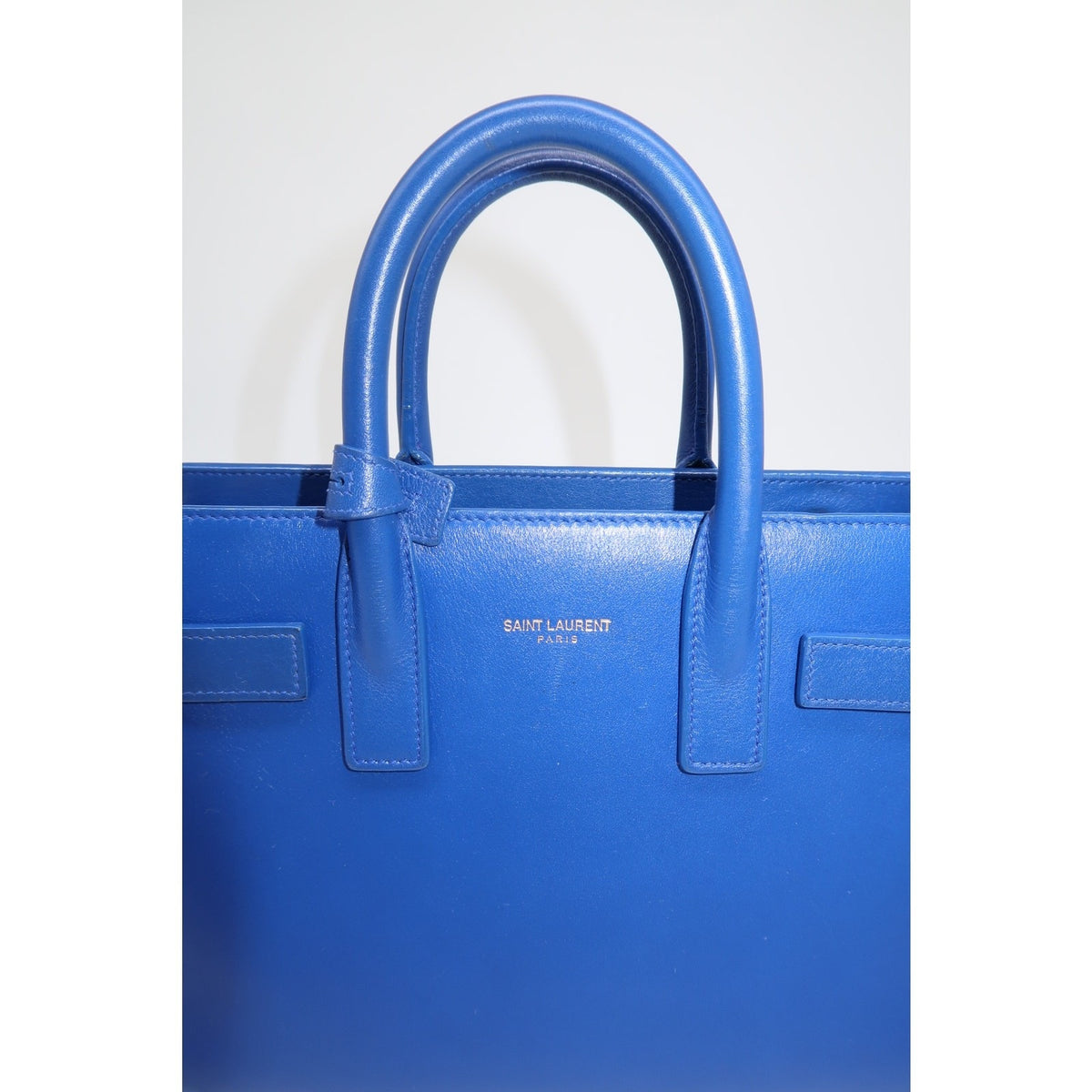 Saint Laurent Classic Sac De Jour Tote Bag Blue Leather Logo Accent