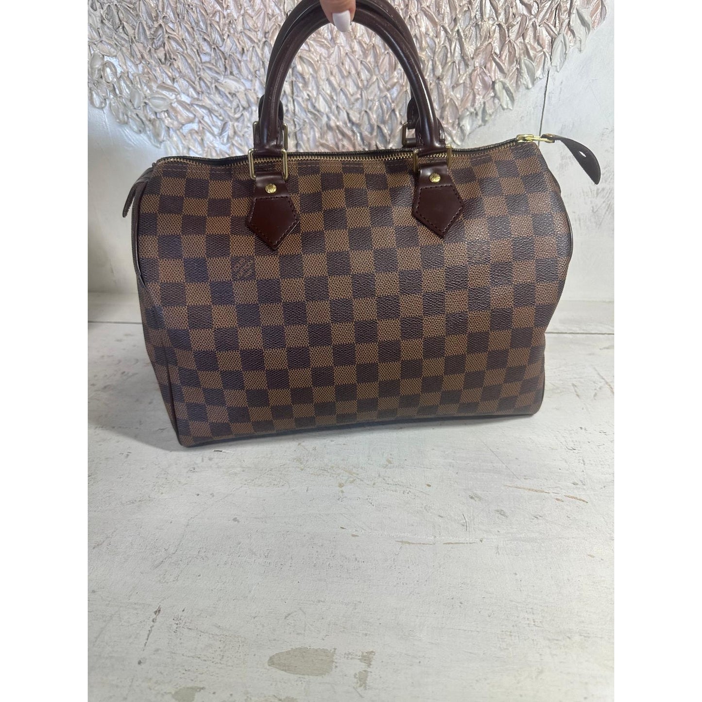 Louis Vuitton Damier Ebene Canvas Monogram Speedy 30 Tote Bag Brown