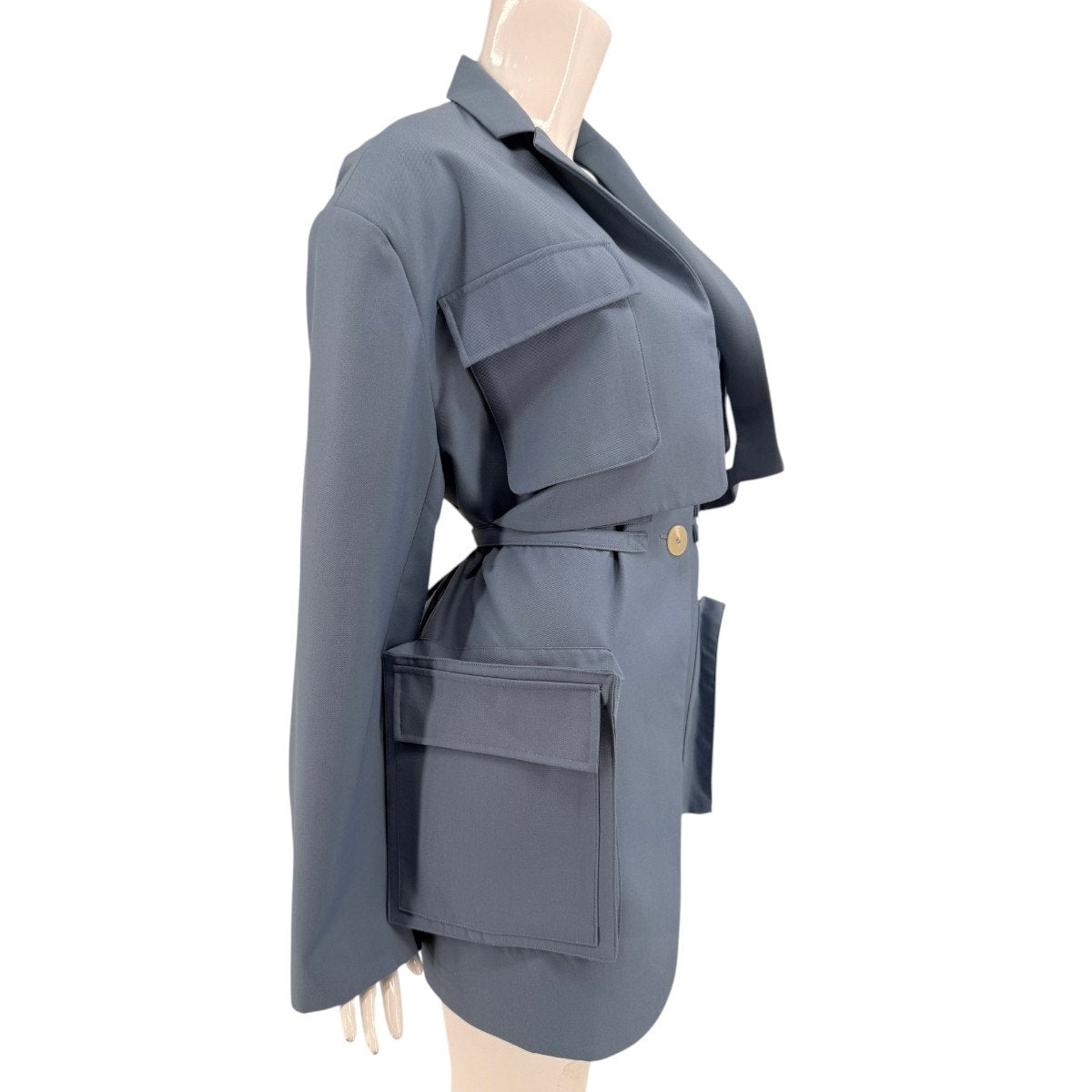 Studio Patchwerk Collared Button Front Belted Blazer