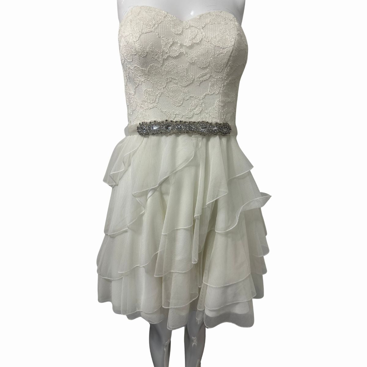Love Reign Rhinestones Studded Ruffle Tulle Mini Dress Women's