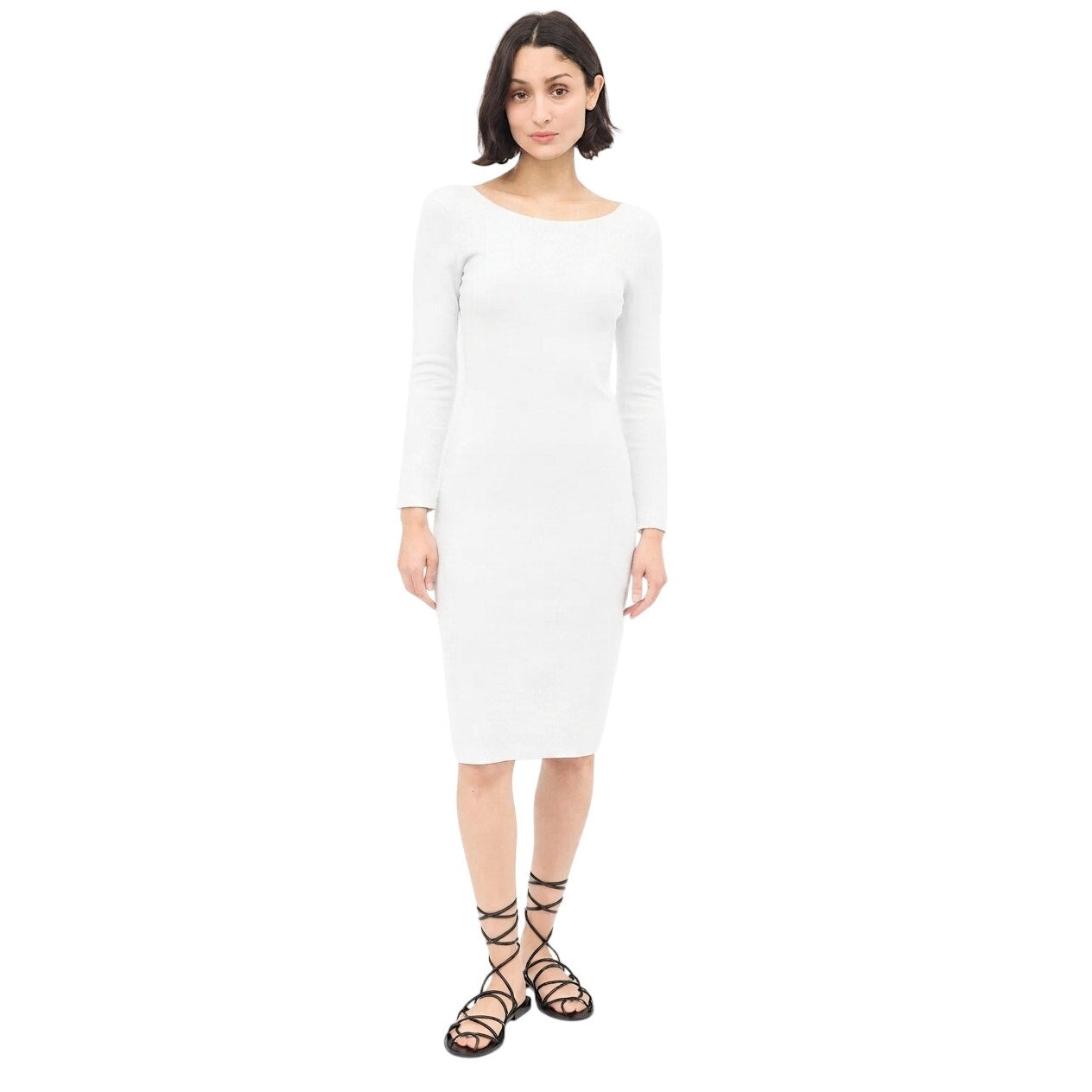 The Row Ivory Scoop Back Long Sleeve Knit Midi Dress Women's Size Large